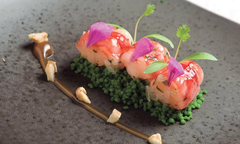 Cebiche de carabineros al merkén con nueces