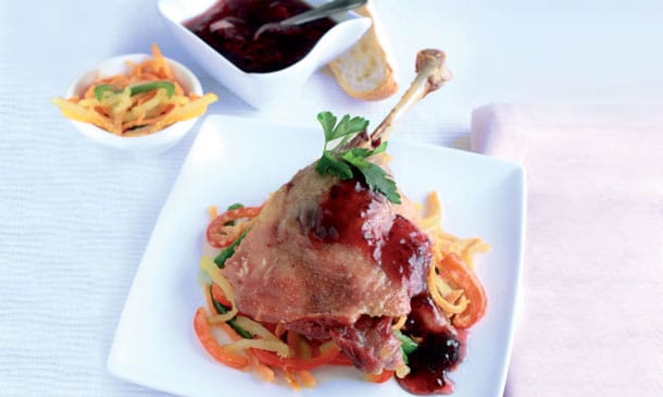 Confit de pato con moras Confit de pato con moras