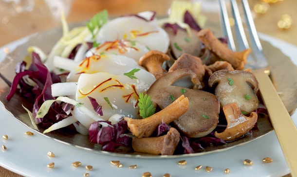 Ensalada de vieiras con setas