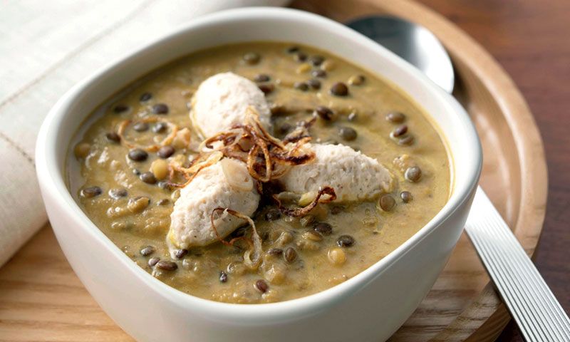 Puré de lentejas con brandada de bacalao