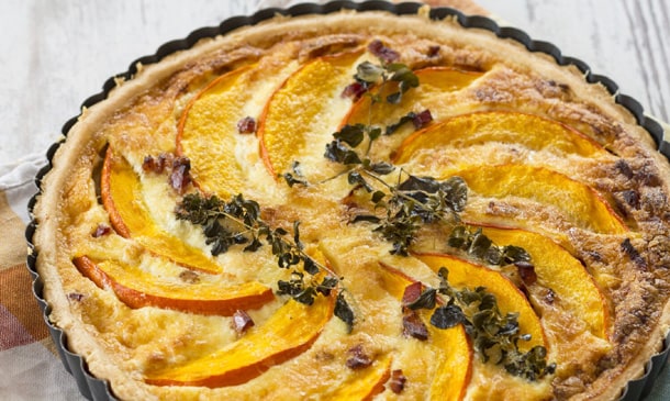 Quiche de calabaza, bacon, parmesano y orégano Quiche de calabaza, bacon, parmesano y orégano