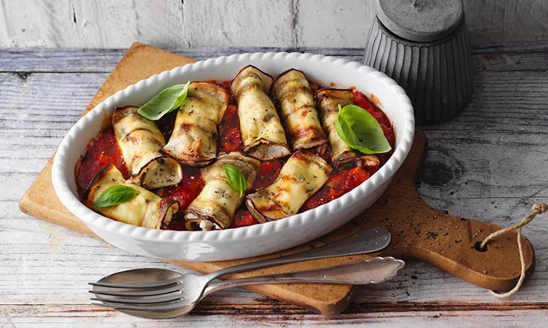 Canelones de berenjena rellenos de setas
