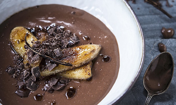 Pudin de chocolate con plátano asado Pudin de chocolate con plátano asado