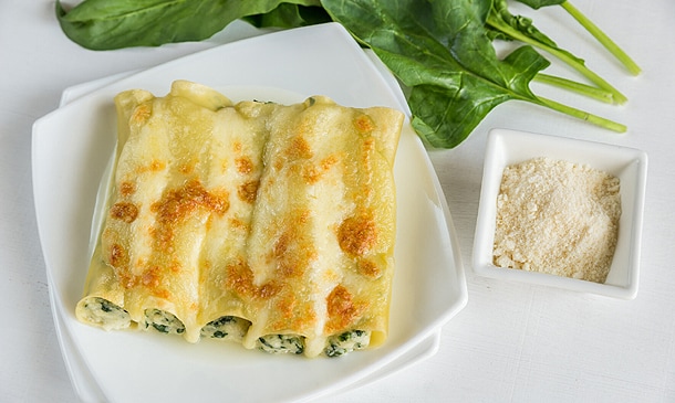 Canelones de merluza y espinacas