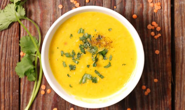 Crema de lentejas naranjas con cúrcuma Crema de lentejas naranjas con cúrcuma