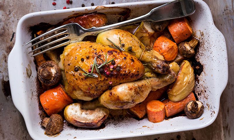 Pollo al horno con verduras