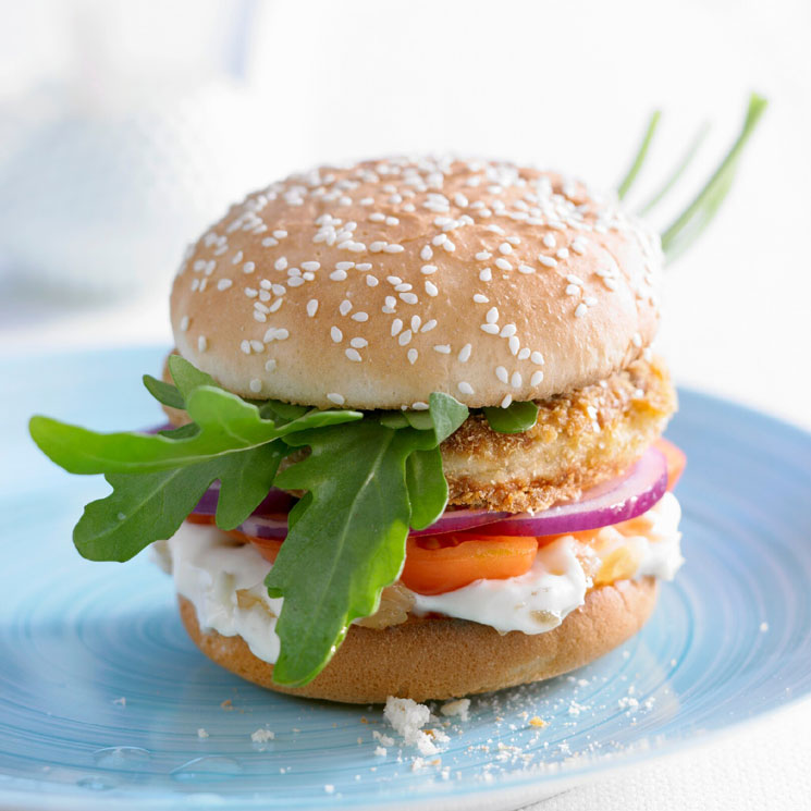Hamburguesa de merluza con mayonesa de jengibre