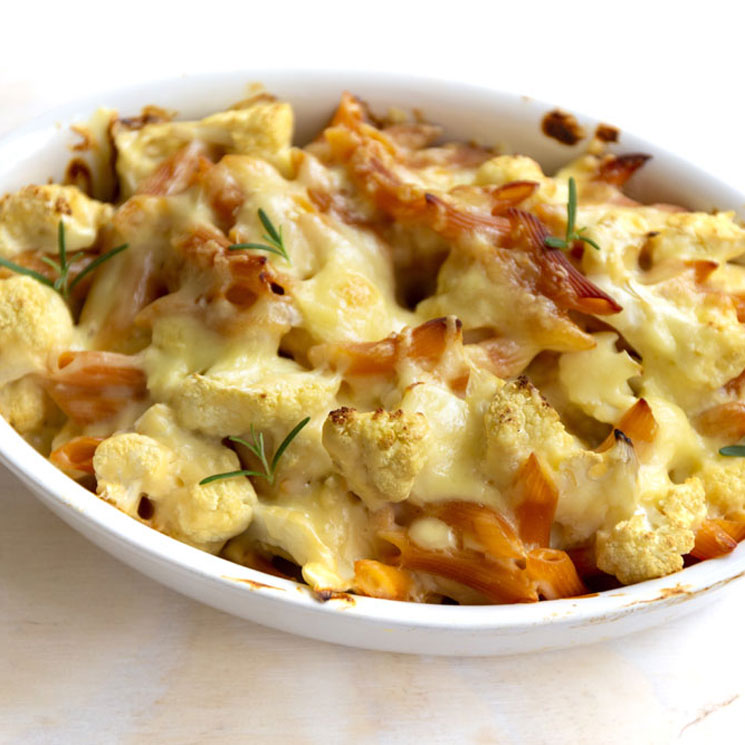 Pasta De Lentejas Rojas Y Coliflor Gratinadas Al Horno Con Queso