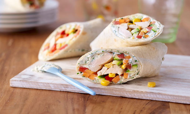 'Wrap' de pollo, calabacín y maíz 'Wrap' de pollo, calabacín y maíz