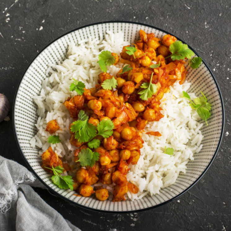 Curry de garbanzos con arroz basmati