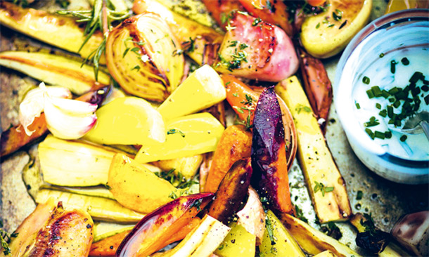 Hortalizas variadas con salsa de cebollino Hortalizas variadas con salsa de cebollino