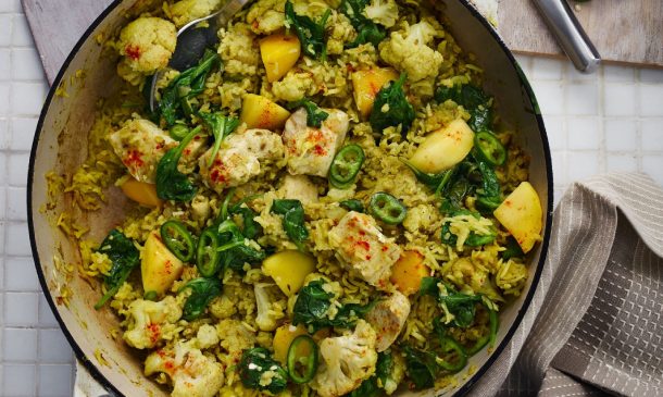 Arroz 'tikka masala' con pollo y vegetales Arroz 'tikka masala' con pollo y vegetales