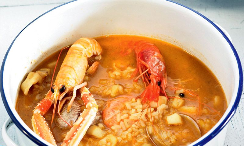 Arroz caldoso de cigalas y gambas rojas