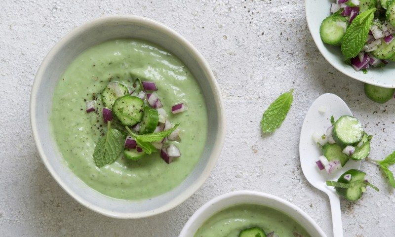 Crema de aguacate, pepino y menta