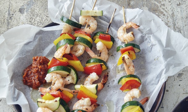 Brochetas de gambas y verduras Brochetas de gambas y verduras