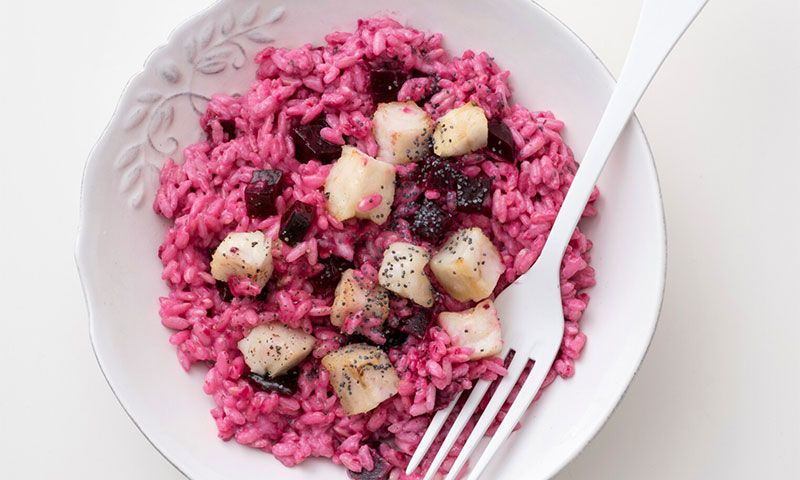 'Risotto' de remolacha y rape