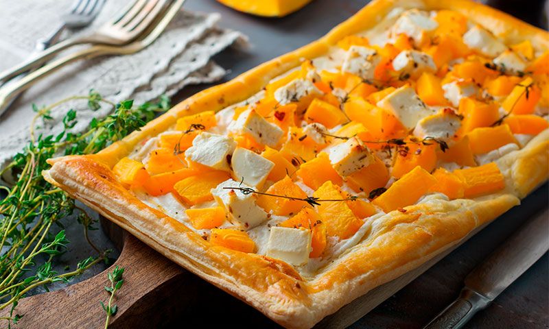Tarta de calabaza, queso feta y ricota