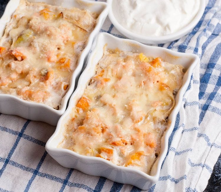 Gratinado de rape y calabaza con salsa Aurora Gratinado de rape y calabaza con salsa Aurora