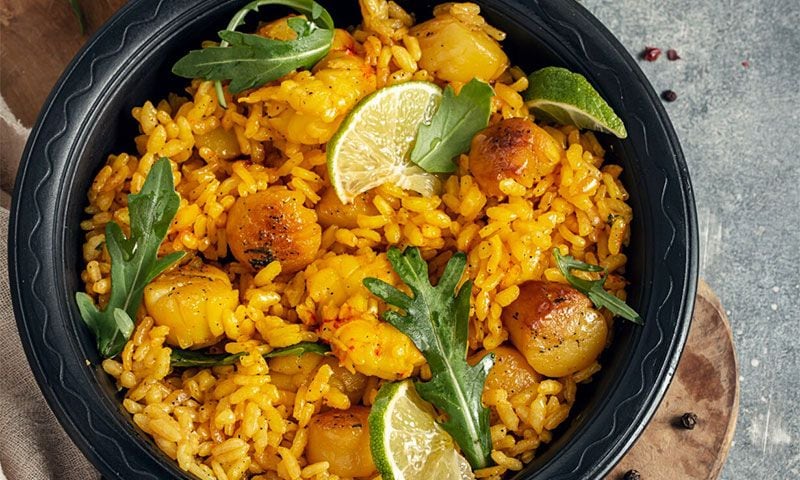 Arroz fácil con vieiras