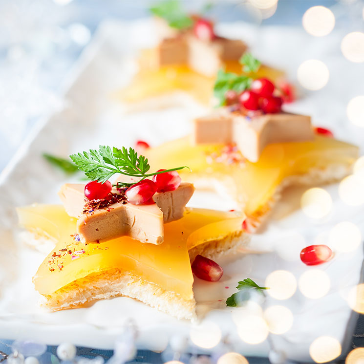 Estrellas de 'foie' con dulce de manzana y granada