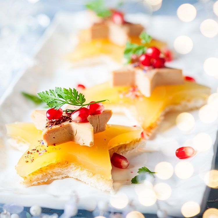 Estrellas de 'foie' con dulce de manzana y granada Estrellas de 'foie' con dulce de manzana y granada