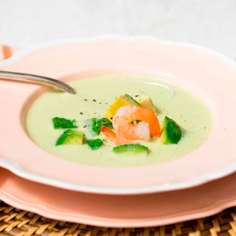Crema de aguacate y langostinos Crema de aguacate y langostinos
