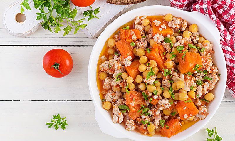 Chili de pavo con garbanzos y zanahoria