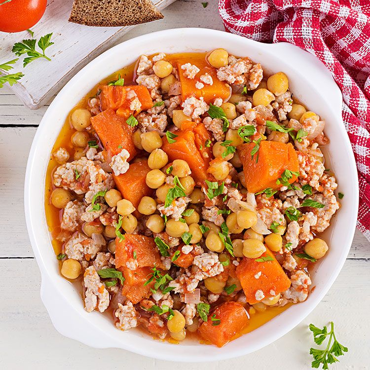 Chili de pavo con garbanzos y zanahoria Chili de pavo con garbanzos y zanahoria