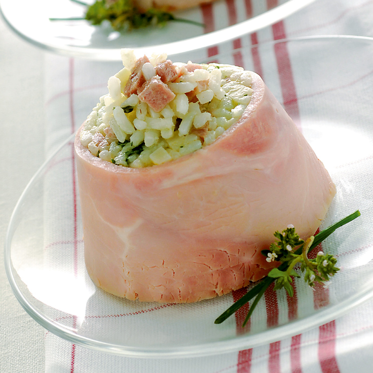 Flan salado de jamón de York con arroz