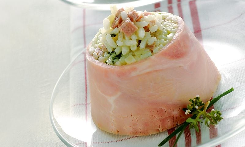Flan salado de jamón de York con arroz