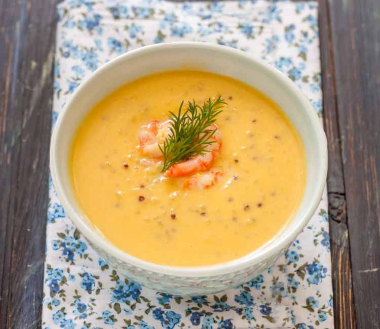 Crema de calabaza con quinoa y gambas Crema de calabaza con quinoa y gambas