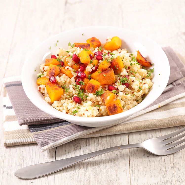 'Arroz' de quinoa con calabaza y granada 'Arroz' de quinoa con calabaza y granada