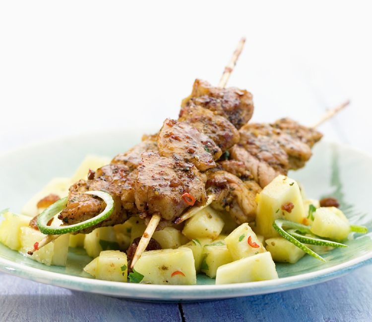 Brochetas de cerdo picante con piña Brochetas de cerdo picante con piña