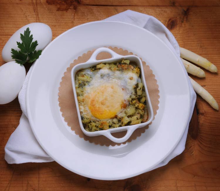 Huevos de ganso con verduras al horno Huevos de ganso con verduras al horno