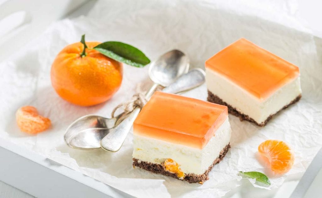 Tarta de queso con gelatina de mandarina
