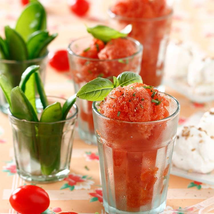 Sorbete de tomate a la albahaca Sorbete de tomate a la albahaca