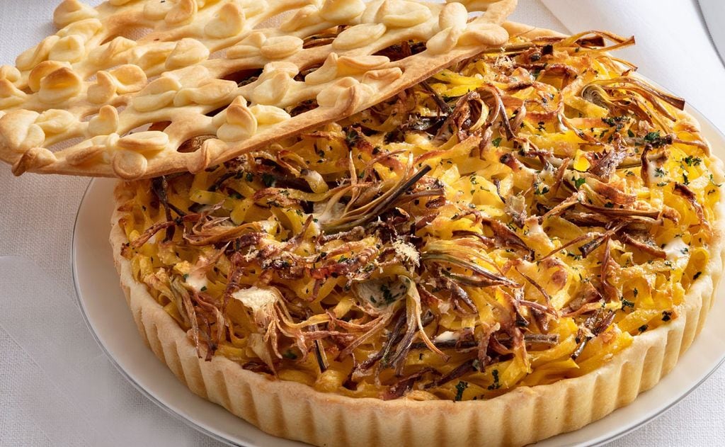 Quiche de tallarines y alcachofas