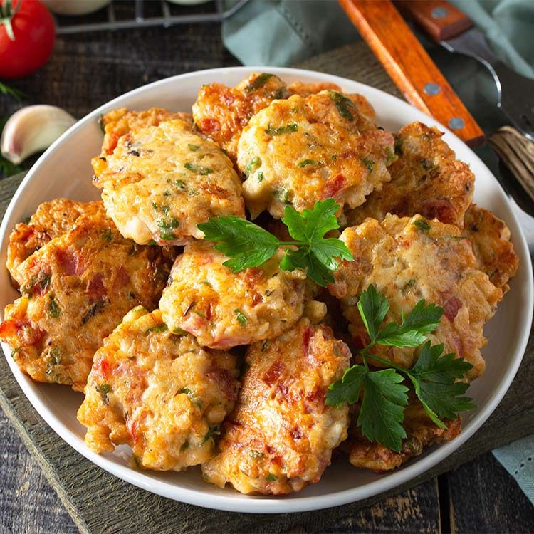 Filetes rusos de pollo, pimiento rojo y puerro Filetes rusos de pollo, pimiento rojo y puerro