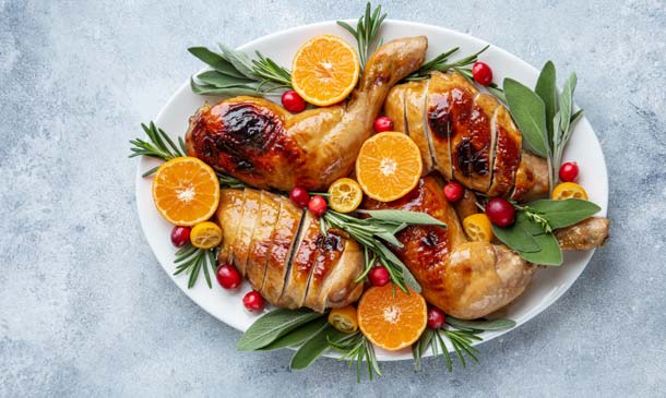 Pollo asado con mandarinas y especias Pollo asado con mandarinas y especias