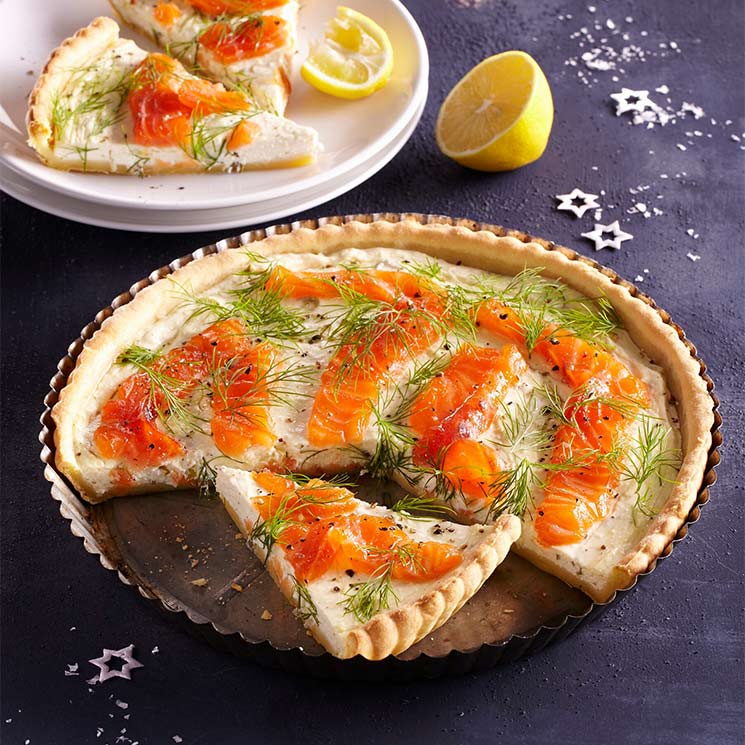 Quiche navideña de salmón y queso de cabra