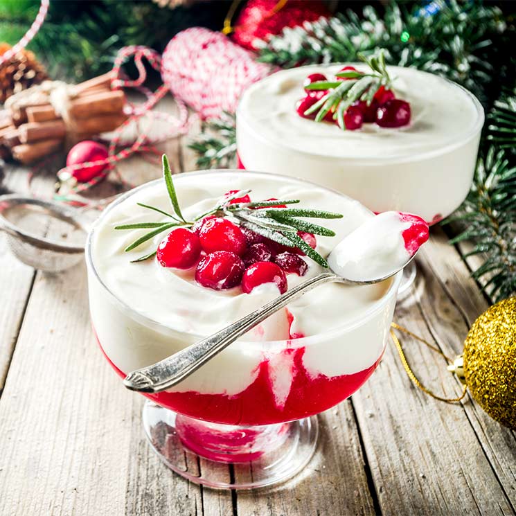 Crema de queso y yogur con arándanos