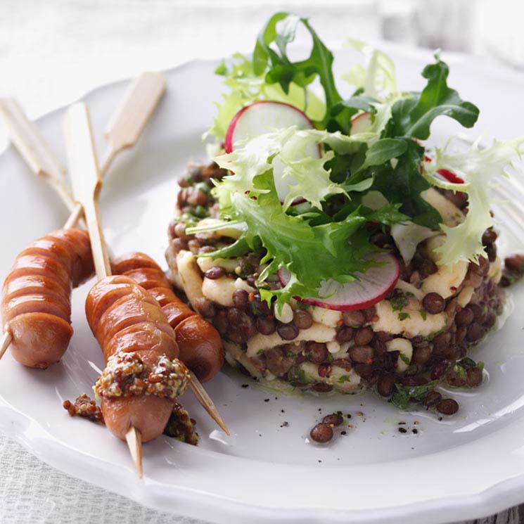 Ensalada de lentejas con salchicha vegetal