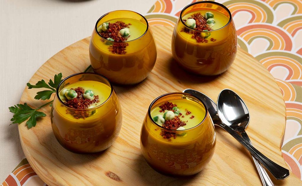 Vichyssoise de guisantes con chispa