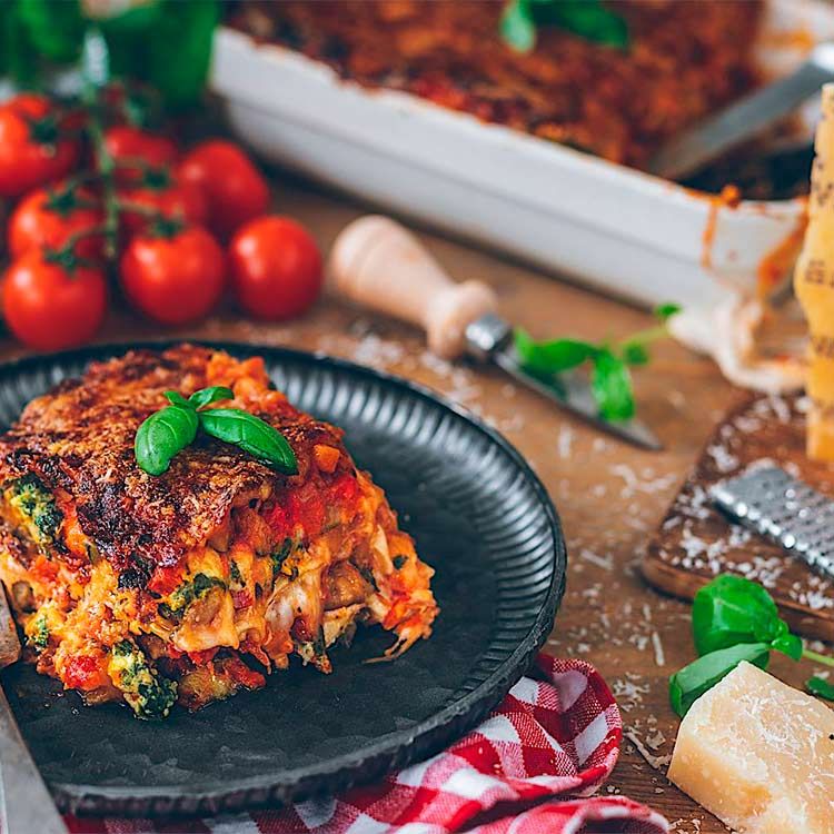 Lasaña de verduras con crema de Grana Padano Lasaña de verduras con crema de Grana Padano