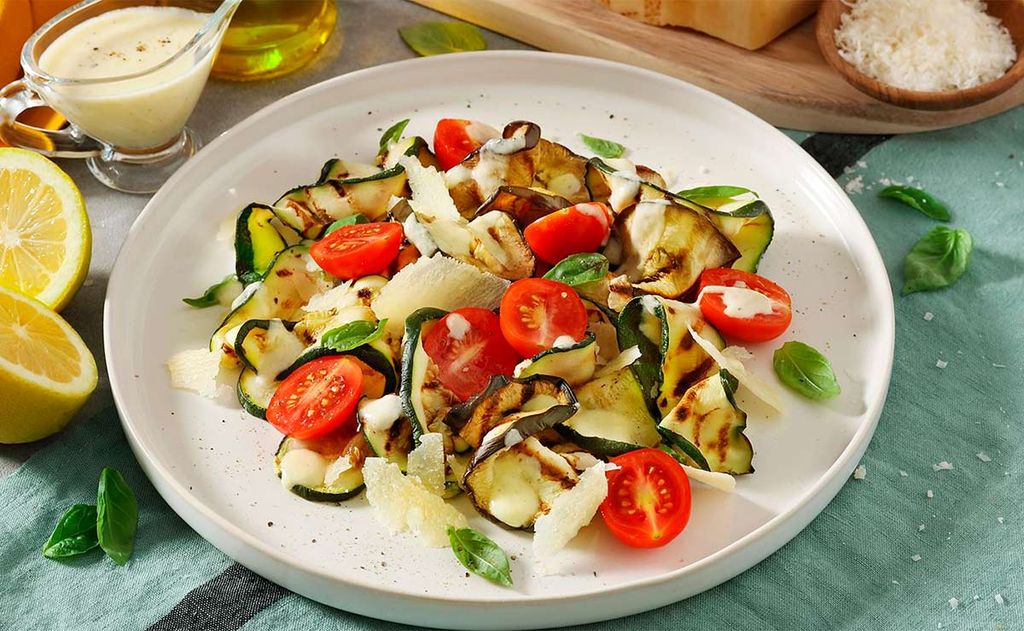 Verduras a la parrilla y salsa de Grana Padano