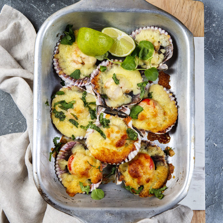 Zamburiñas gratinadas con queso