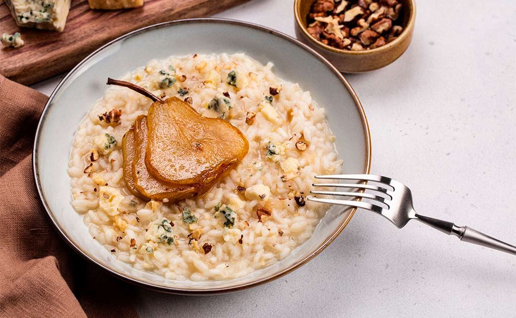 'Risotto' con queso La Peral, pera y frutos secos