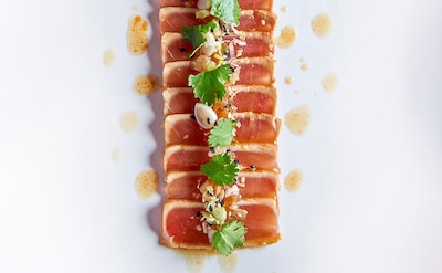 Tataki de atún con escabeche suave, tamari y cilantro