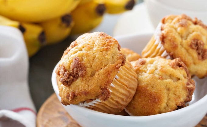 'Muffins' de plátano a la canela con 'streusel'
