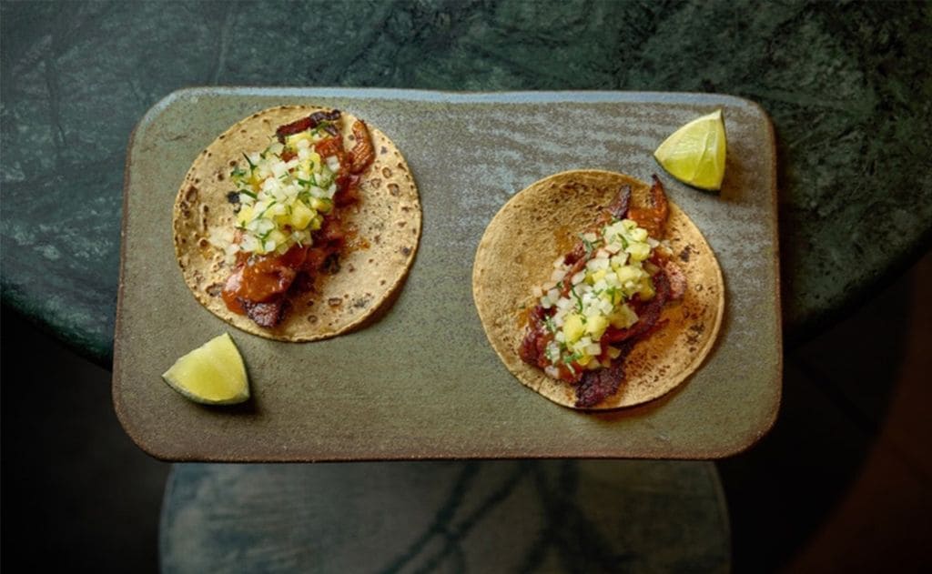 Tacos al pastor de secreto de cerdo ibérico